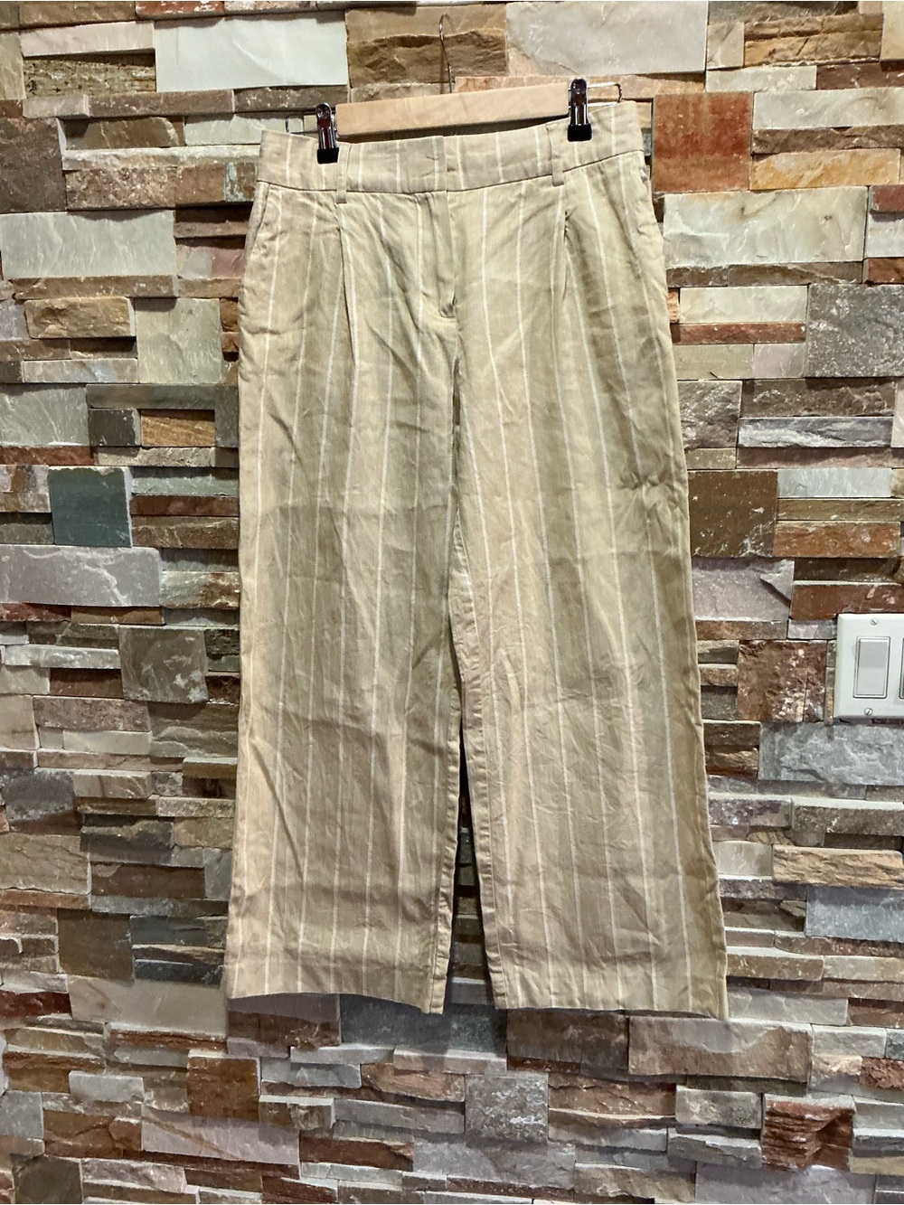 Sezane Cream Pinstripe Wide-Leg Chinos